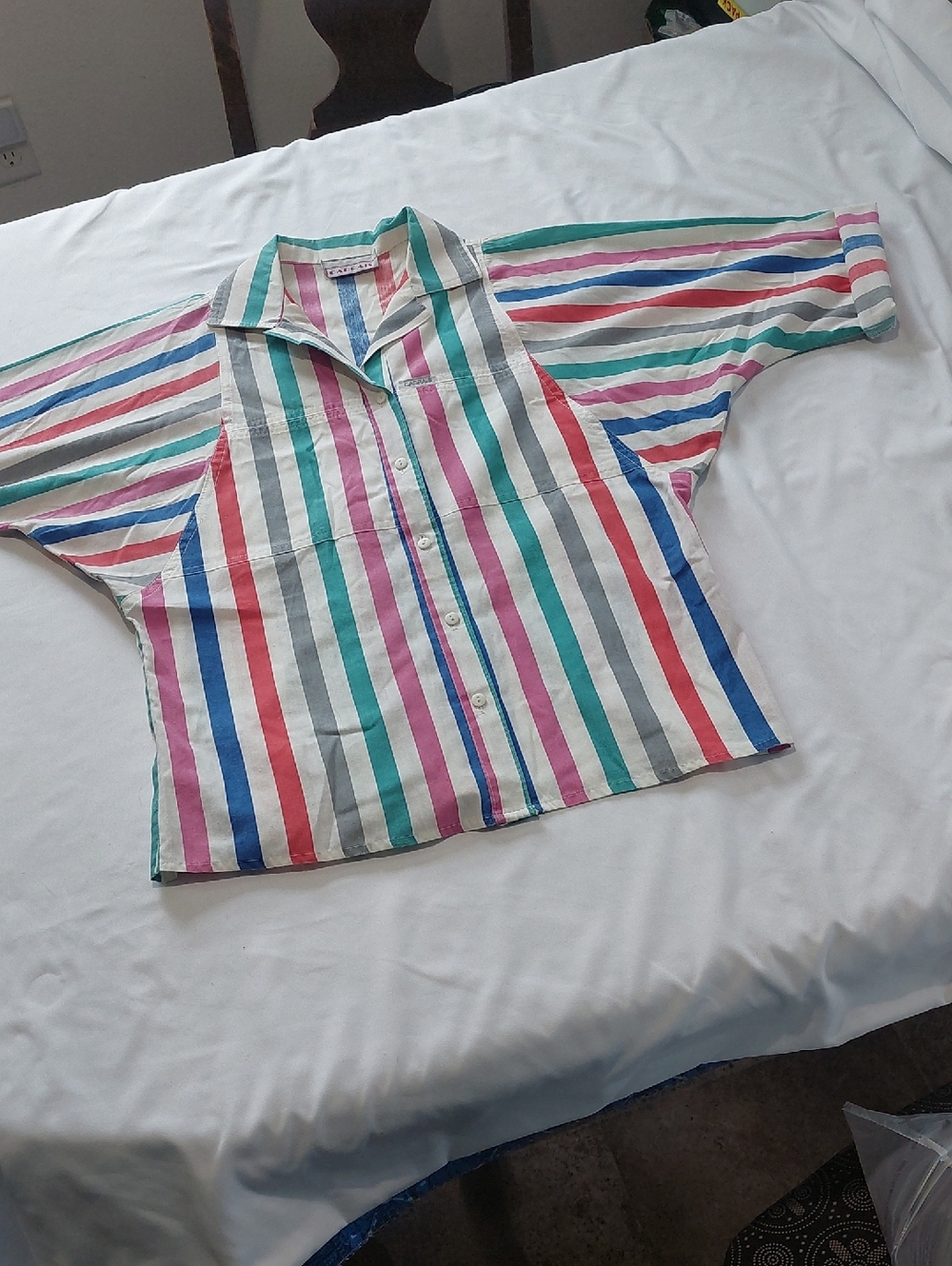Cabrais Multicolor Stripe Womens  Vintage 1980S Button-Up Shirt.